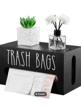DRASTAR Trash Bag Dispenser, Holder Wall Mount, Wooden Small, Black  NEW